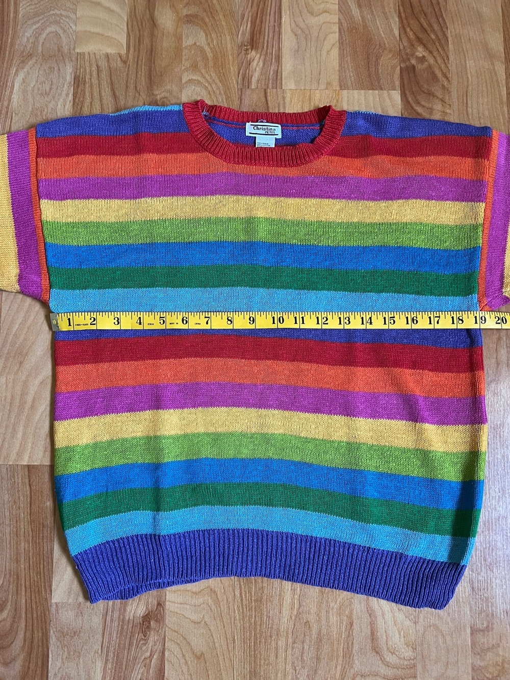Vintage Christina Petit Multicolor 🌈 Striped Cotton Ramie Short Sleeve Knit Top